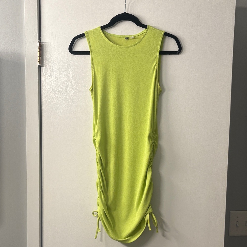 Lime Green Sleeveless Ruched Dress